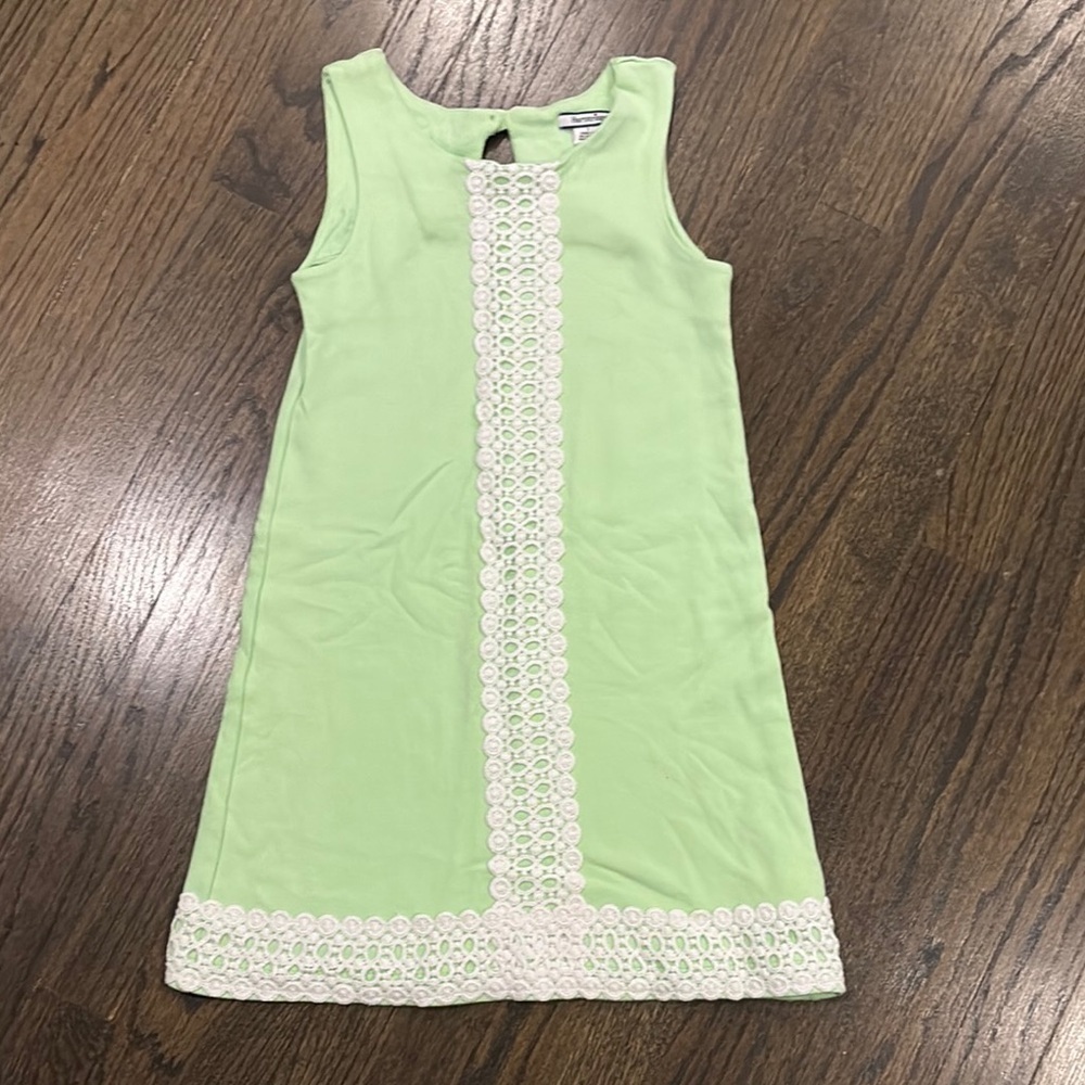 Green Sleeveless Kids Dress with Lace Trim- Size 7